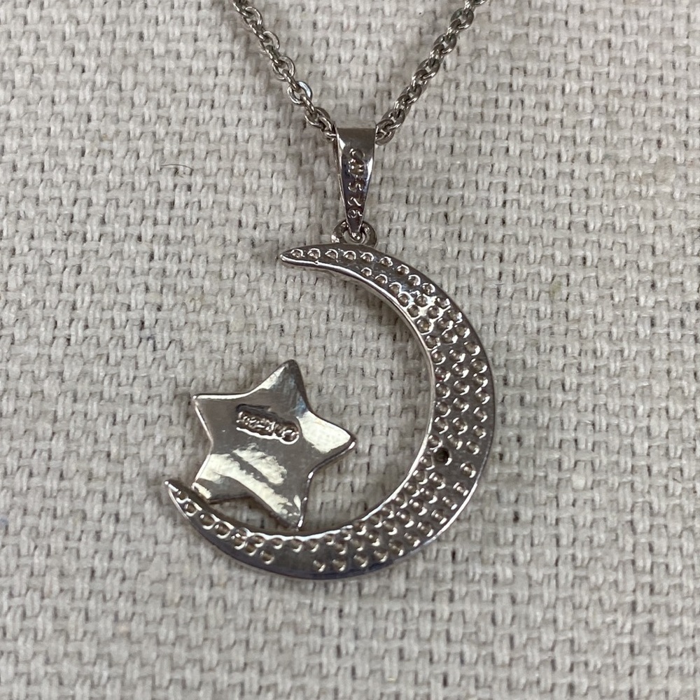 Crescent moon Goldtone star 925 pendant necklace - Picture 3 of 6